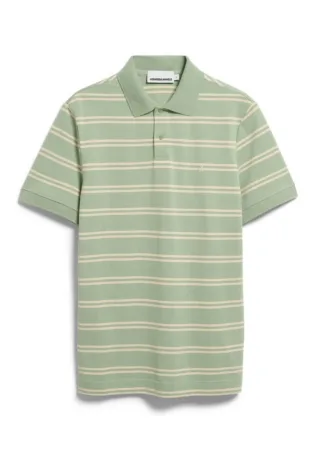 Armedangels - Gestreiftes Poloshirt beige/grün - Gr. - M