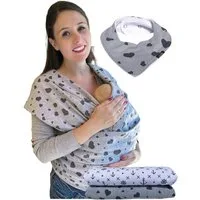 HECKBO Tragetuch Herzen oder Anker inkl. Baby-Lätzchen & Tasche extra groß: 520x60 cm