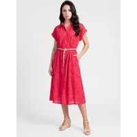 PEKIVESSA Sommerkleid Hemdblusenkleid mit Lochstickerei und Gürtel in Midilänge
