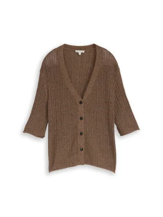 Tom Tailor - Loose Fit Cardigan mit Leinenanteil taupe grey - Gr. - M