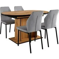 OTTO home Essgruppe Basel, Tischgruppe mit 4 Stühlen, Esstisch ausziehbar 140 - 180 cm, (Set, 5-tlg., Otto's DAUERTIEFPREIS), BESTSELLER, Sitzgruppe, Tisch, Stühle, ovale Tischplatte, Säulentisch