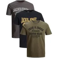 Jack & Jones Print-Shirt Bequemes Slimfit Shirt (Spar-Set, 3er-Pack) in Unifarbe mit Print