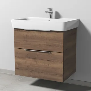 Sanipa 3way Waschtischunterbau zu Geberit Renova Plan Waschtisch mit 2 Auszügen, Eiche-Tabak UM87750