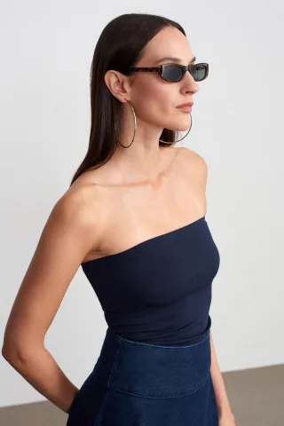 Trägerlose Slim-Fit-Jersey-Bluse