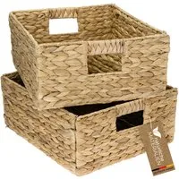HMF Regalkorb 2er Set Aufbewahrungskorb passend für KALLAX halbes Fach, Korb geflochten aus Wasserhyazinthe mit Griffen, 30 x 34 x 15 cm Natur