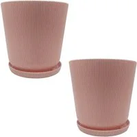 relaxdays Blumentopf mit Untersetzer 2er Set, Altrosa