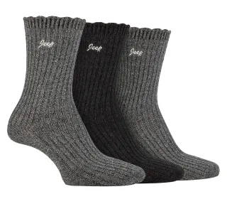 Frauen Bamboo Boot Socken | Jeep | Cute Ribbed Scalloped Ankle Socken für Damen, Anti Blister Knit gepolsterte Socken - Schwarz / Charcoal