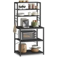 VASAGLE Standregal Küchenregal, Mikrowellen-Regal, 6 Haken, 6 Ablagen, 40 x 60 x 167 cm, Stahlrahmen, Industrie-Design, für Küche