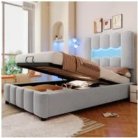 TavilaEcon Boxspringbett Polsterbett mit Hydraulikvorrichtung und verstellbarem Kopfteil (1-St), mit LED-Beleuchtung, ohne Matratze, 90×200cm