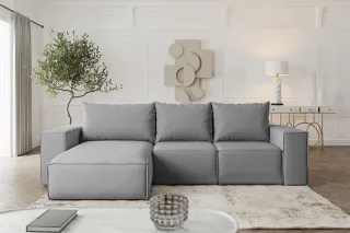 Ecksofa mit Schlaffunktion ESTELLE in Stoff Opera Velvet Grau Ottomane Links