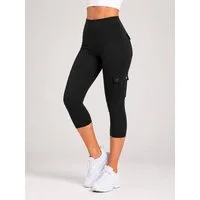 FemmeTone Caprileggings High Waist Sport-Leggings Damen – Yoga & Workout Stretch-Leggings Cargo-Capri-Leggings mit Handy-Taschen – 3/4 Sport Tights