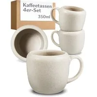 Cosumy Tasse Kaffeetassen Set 350 ml, 4er Set, handglasiert, Steingut, 4-tlg., Steingut, Handglasiert, Spülmaschinenfest & Mikrowellengeeignet, 4er Set