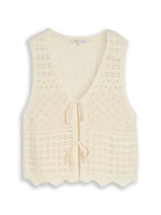 TOM TAILOR Denim - Strickweste mit V-Ausschnitt beige - Gr. - XS