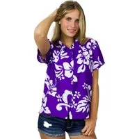 King Kameha Hawaiihemd Hibiscus Funky Hawaiibluse Damen Kurzarm Front-Tasche Stylish