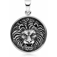 Materia Runder Anhänger Löwe Löwenkopf für Herren antik Ø25,5mm KA-112, 925 Sterling Silber, geschwärzt