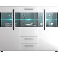 Lomadox Highboard COLORADO-61, Modernes in weiß Hochglanz inkl. LED und Grauglas BxHxT: 160x126x42cm