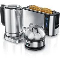 Arendo Frühstücks-Set (3-tlg), Wasserkocher 1,7l, 2-Scheiben Toaster, Eierkocher 7-fach, Edelstahl