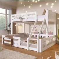 Flieks Etagenbett, Kinderbett 90/140x200cm mit Staufächer & Leiter & Sicherheitsgitter