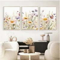 LuxusKollektion Leinwandbild Poster Gänseblümchen Blumen Wohnzimmer 3er Set Aesthetic 50 x 70 cm