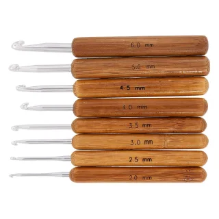 buttinette Häkelnadel-Set "Bambus", 8 Stück, Stärken: Ø 2–6 mm