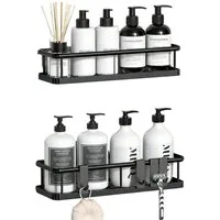 TUWENA Duschregal 2 Stück Duschablage Ohne Bohren, Große Kapazität Badezimmer Organizer, 2-tlg., Rostfreie Trocknende Badregal mit 4 Haken für Shampoo und Duschgel