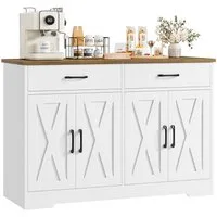 HOMECHO Buffet 120cm Breit Küchenschrank mit Arbeitsplatten, 2 Schubladen, 4 Türen
