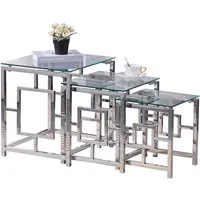 JYMTOM Couchtisch 3er Set aus Edelstahlgestell und Hartglas für Wohnzimmer (3-St), modernes Design Sofatisch (Silber Graues Glas Set of 3)