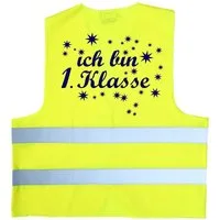 coole-fun-t-shirts Schulranzen Ich bin 1. Klasse ! Kinder Warnweste zur Einschulung Schulanfang ABC Schützen Gr. XS 120-140 cm oder S 152-160 cm Sicherheitsweste Neongelb und orange