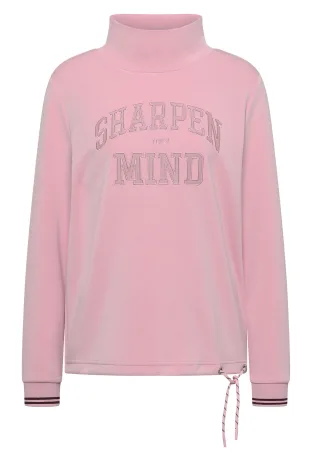 CECIL - Langarm Shirt mit Stehkragen und Wording mellow rose - Gr. - L
