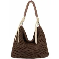 ITALYSHOP24 Schultertasche DAMEN TASCHE Boho Shopper Strohtasche Hobo Geflecht Häkeltasche Textil, Sommer Basttasche Strand Retro Reise Freizeit Urlaub Beuteltasche