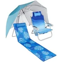 HOMECALL Strandmuschel sonnenschirm strand&strandstuhl klappbar leicht&Strandmatte Strand Set, Personen: 2 (mit umbrella system UV-resistentes 50+ Khaki für 2-3 Personen, große Kühltasche und Aufbewahrungstasche)