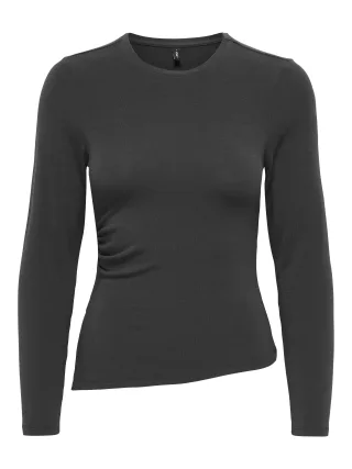 ONLY - ONLGLAMOUR L/S RUCHING TOP JRS Dark Grey Melange - Gr. - XS