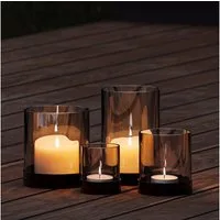 draadwerk® Windlicht 4er Set Tischdeko Teelichtgläser Für Wohnung & Balkon, Pulverbeschichtetes Metall & verdunkeltes Glas