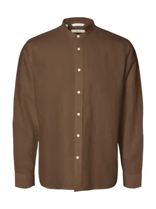 SELECTED MEN - SLMREGCLAY LINENBLEND LS SHIRT BAND NOOS Chocolate Chip - Gr. - S