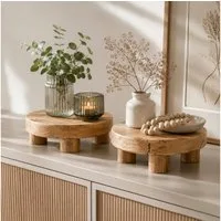 Koopman Blumenhocker Podest Teakholz Miniatur 20x7cm Unikate 2er Set (Set, 2 St., Packung), 2 Stk, Teak, Naturprodukt, Braun, Vierbeiner