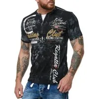 L.gonline Kurzarmshirt Herren T-Shirt, Sommershirt, Batik Optik, 2879 Schwarz 3XL (Shirt Kurzarmshirt Tee, 1-tlg) Fitness Freizeit Casual