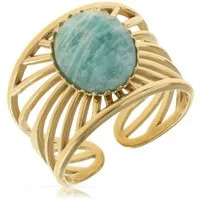 Made by Nami Fingerring Gold Damen mit Edelstein aus Chirurgischem Edelstahl - Sonnenstrahlen, Verstellbare Größe - Wasserfester Schmuck Hypoallergen
