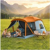 Outsunny Kuppelzelt mit Schlaf- und Wohnzimmer, Dachfenstern, Bodenplane, Stehhöhe, Personen: 4 (Tunnelzelt, 1 tlg., Familienzelt), für Cmping Orange+Blau
