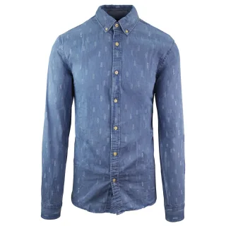 Scotch & Soda Regular Fit Bedrucktes Langarm-Jeanshemd in Blau für Herren