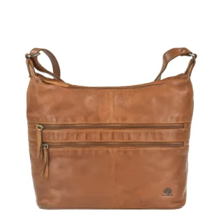 Umhängetasche Damen Leder braun mit strukturiertem Organizer-Komfort | Greenburry Torro Lavado HoboBag für Alltag Freizeit Reise Stadt 1320-24