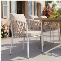 IDIMEX Gartenstuhl SUNNY (6 St), Moderne Outdoor Stühle stapelbar inkl. Auflagen, 6 Personen Weiß/Beige