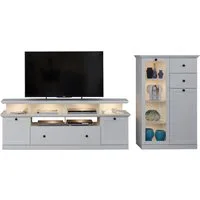 trendteam Wohnwand Baxter, (Set mit Highboard und Lowboard), Weiß matt Landhaus