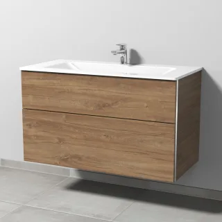 Sanipa 3way Glas-Set Glas-Waschtisch und Unterbau mit 2 Auszügen, Eiche-Kansas BR20459