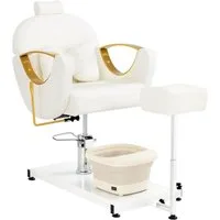 Barberpub Stuhl BarberPub Pediküre Stuhl mit Fußbadewanne F0325 (Gold-Weiß)