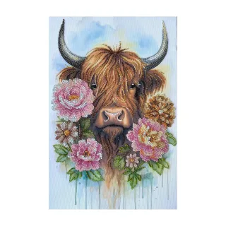 Perlen-Stickbild "Highland Rind", 26 x 39 cm