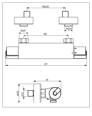 Kaja Style Thermostat-Brausearmatur mit, Brausestangen-Set-Vario S-3 chrom, 34656-C 34656-C