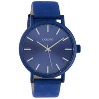 OOZOO Quarzuhr Damenuhr C10452 Blau Lederband 42 mm