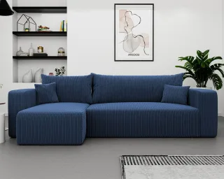Ecksofa mit Schlaffunktion Sofa LUNA Stoff Poso Blau Ottomane Links