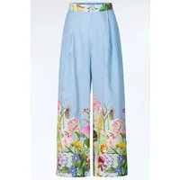 Himalaya Clothing Stoffhose Weite Damenhose - Gestreifte Sommerhose mit floralem Saum-Print Atmungsaktive Palazzo Hose aus weicher Baumwolle