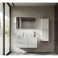BRIDGE BENO Badmöbel-Set 100 cm Hängeschrank mit Mineralharzspüle, 2 Schubladen und Tür, Ultradünn, Soft-Close, Gerippter Akzent, Geeignet für große Badezimmer